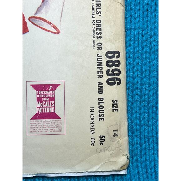 McCalls 6896 Sewing pattern A line dress jumper blouse 1960s size 14 - Picture 2 of 5